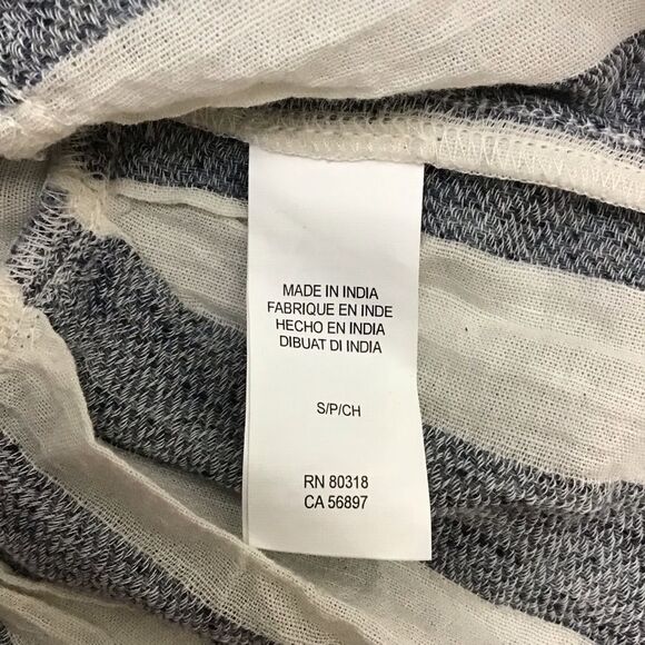 LUCKY Brand striped white blue jeans frills buttom blouse small boho lagenlook - Picture 6 of 12